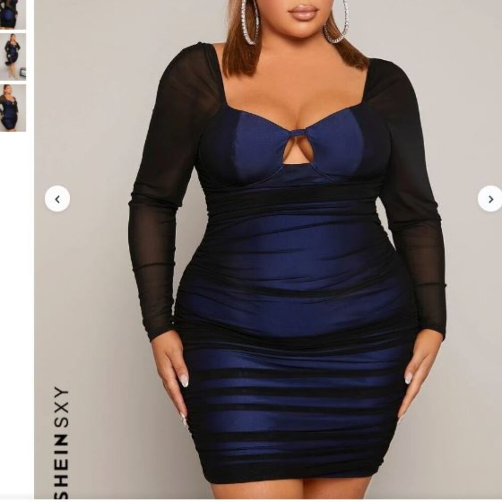 Nwot shein curve blue & black ruched dress 3xl 3x